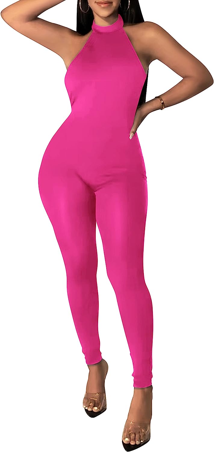Women's Halter Bodycon Jumpsuit Sleeveless Club Outfits CD485