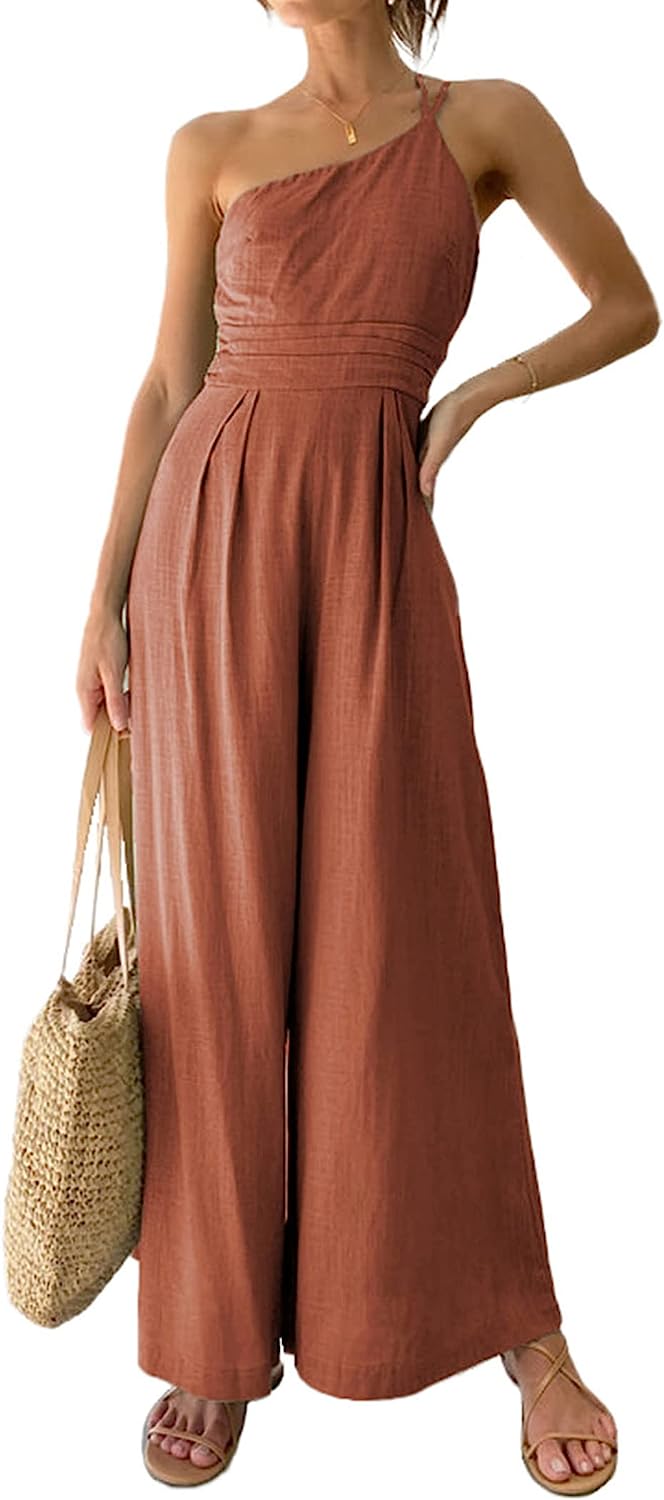 Women's One Shoulder Strap  Wide Leg Jumpsuits CD473