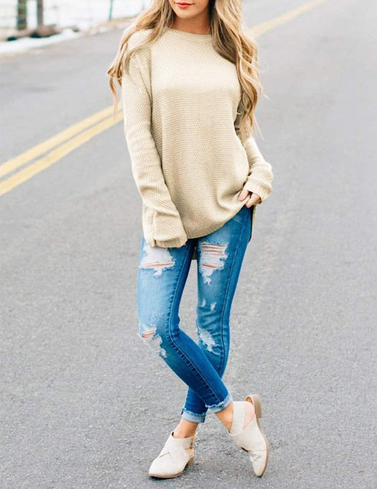 Women's Oversized Crew Neck Knit Pullover Sweater CD459