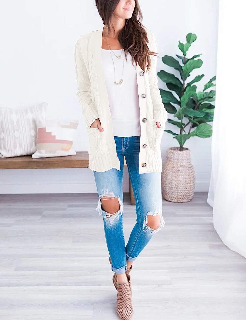 Women's Long Sleeve Cable Knit Sweater Cardigan CD456