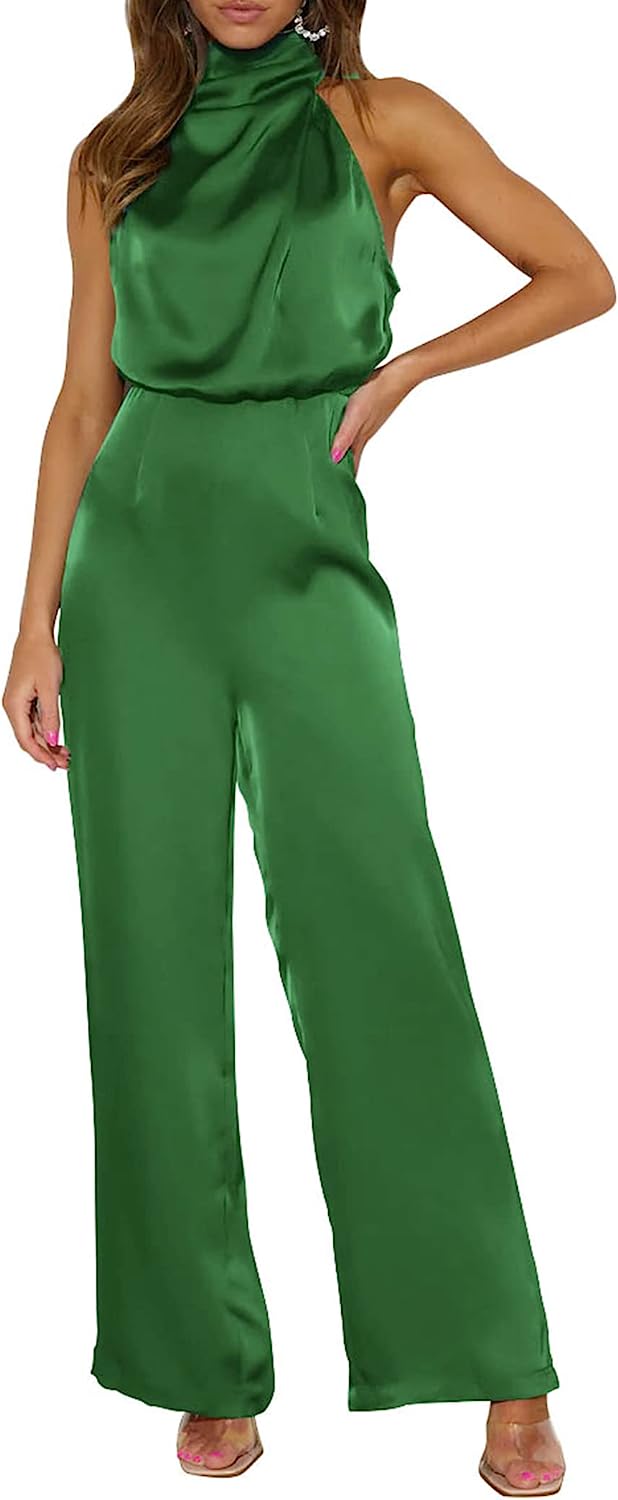 Women's One Piece Mock Neck Wide Leg Jumpsuit CD471