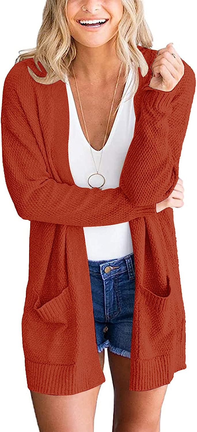 Women's Long Sleeve Waffle Knit Cardigan Cozy Sweater CD454
