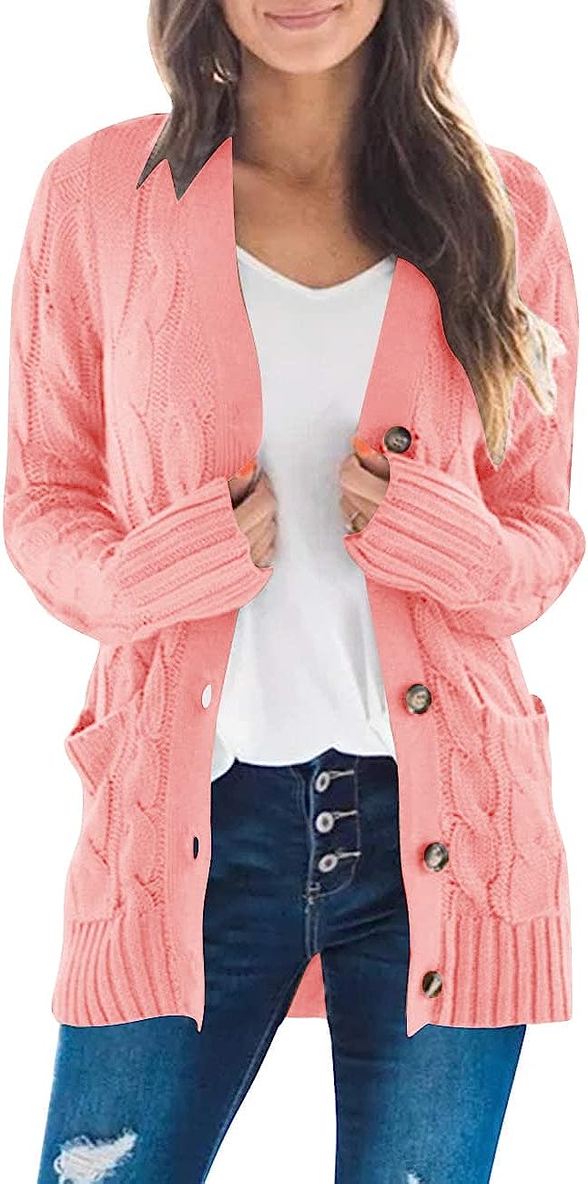 Women's Long Sleeve Cable Knit Sweater Cardigan CD456