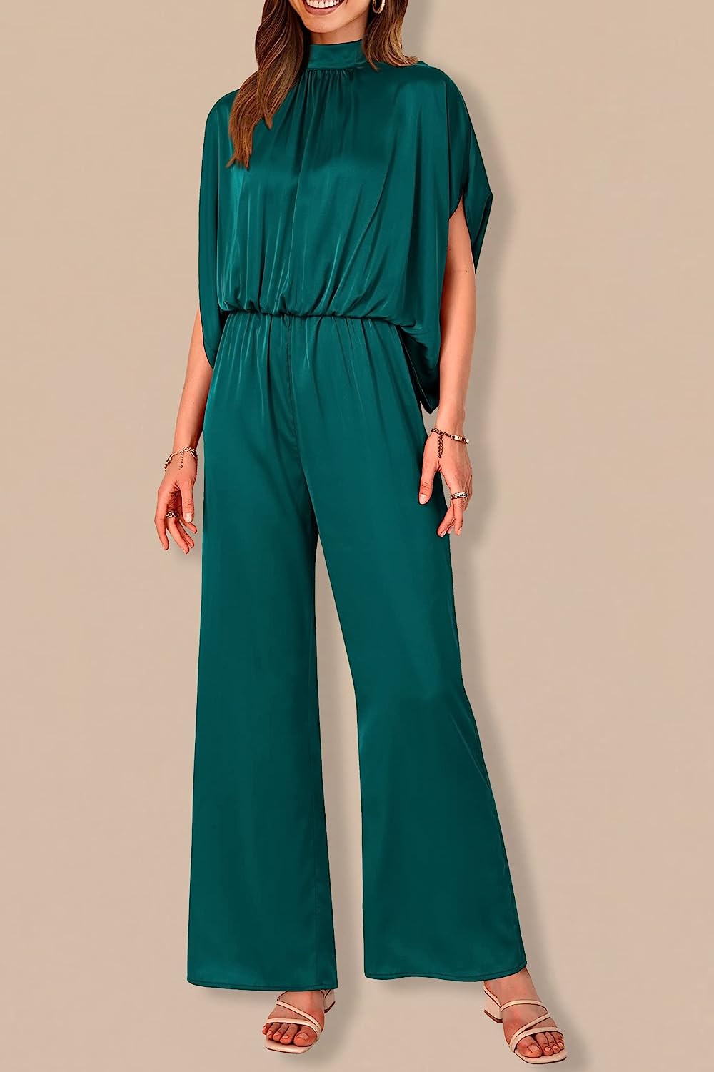 Women's Mock Neck Wide Leg Pants One Piece Jumpsuit CD470
