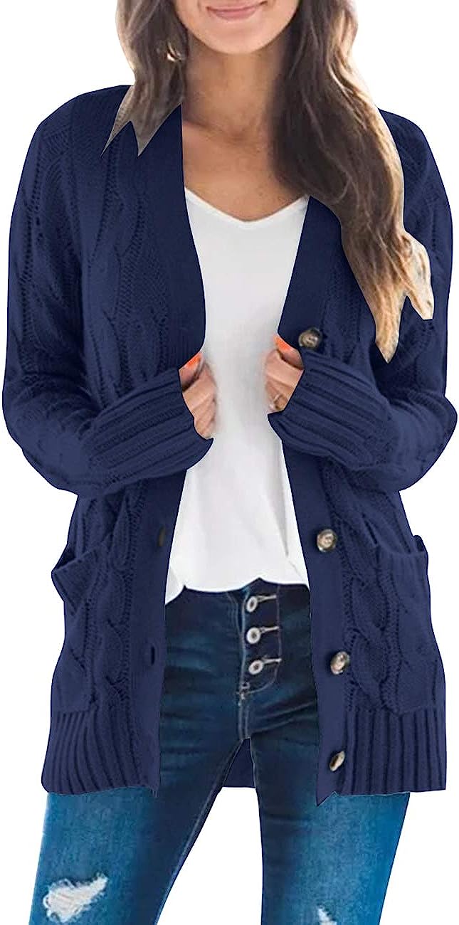 Women's Long Sleeve Cable Knit Sweater Cardigan CD456