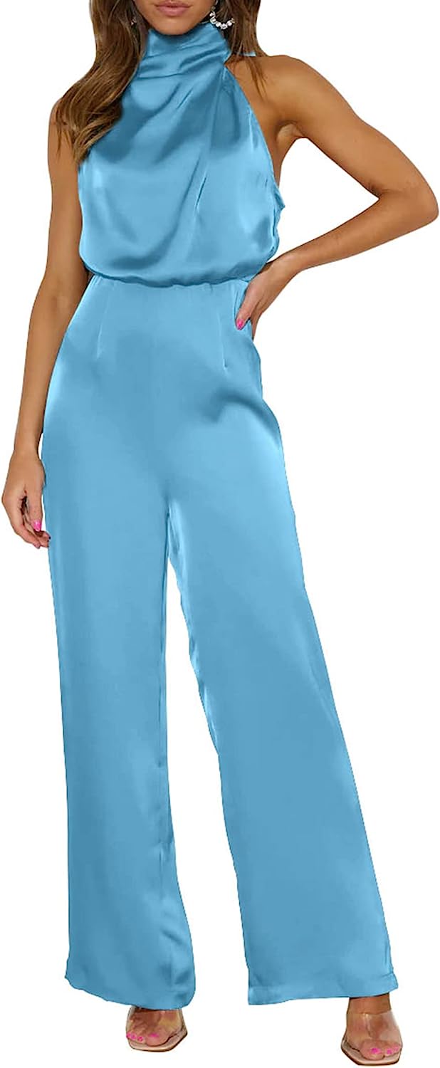 Women's One Piece Mock Neck Wide Leg Jumpsuit CD471