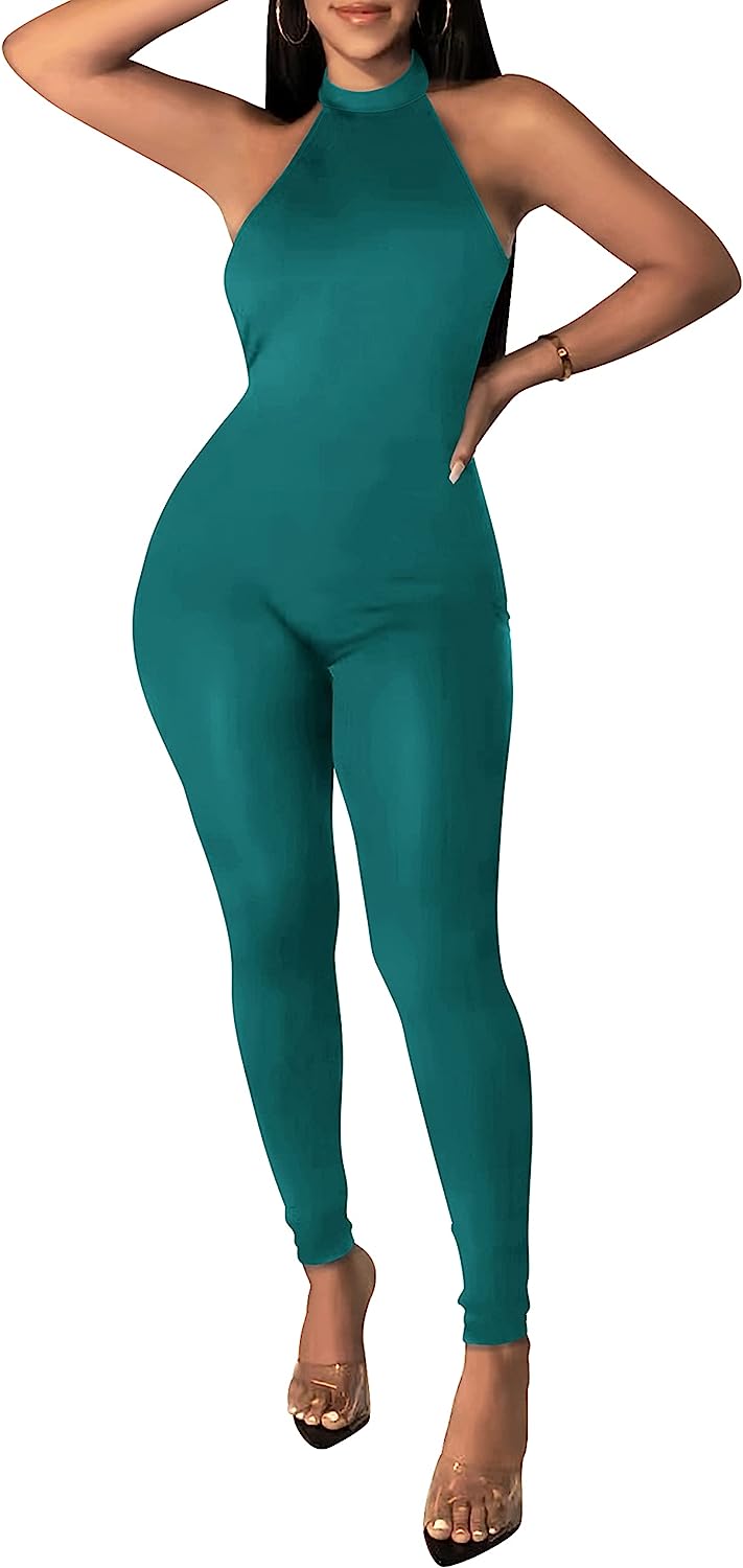 Women's Halter Bodycon Jumpsuit Sleeveless Club Outfits CD485