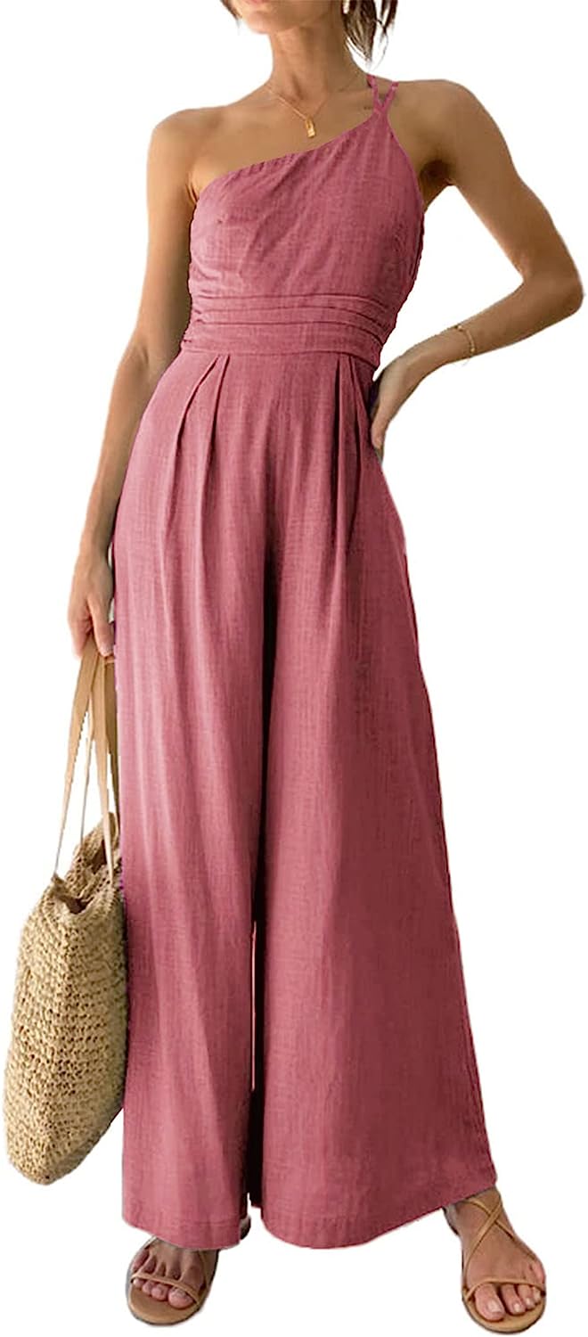 Women's One Shoulder Strap  Wide Leg Jumpsuits CD473