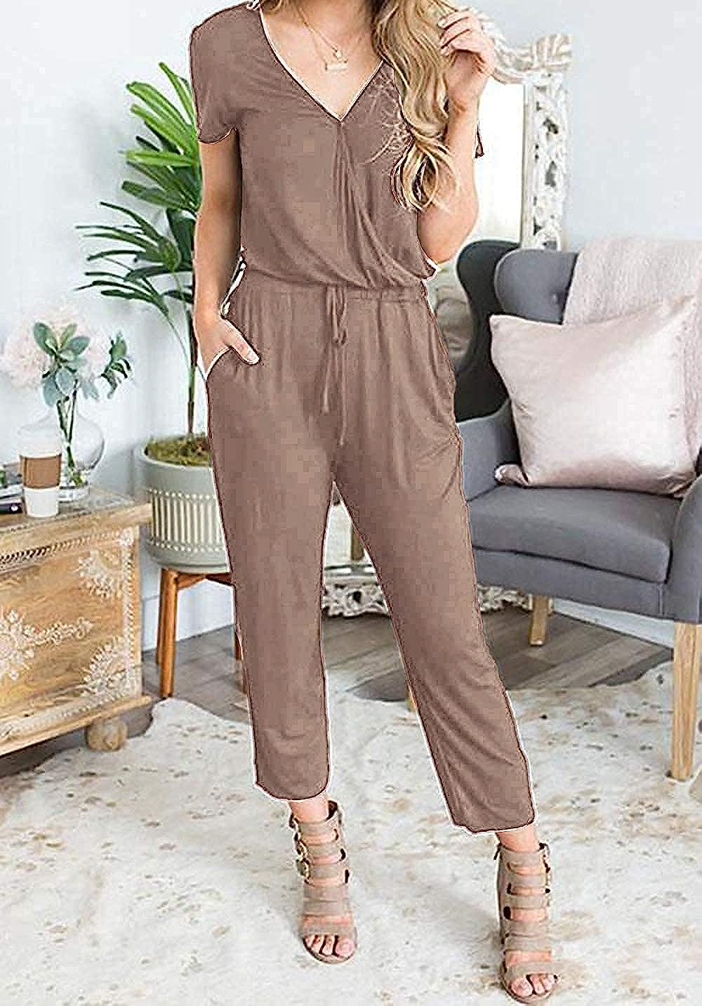 Women's Deep V Neck Wrap Drawstring Jumpsuit CD475