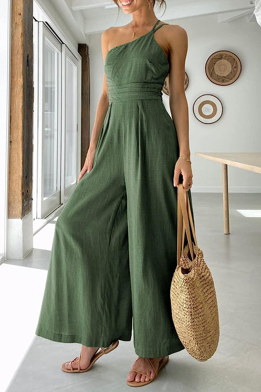 Women's One Shoulder Strap  Wide Leg Jumpsuits CD473
