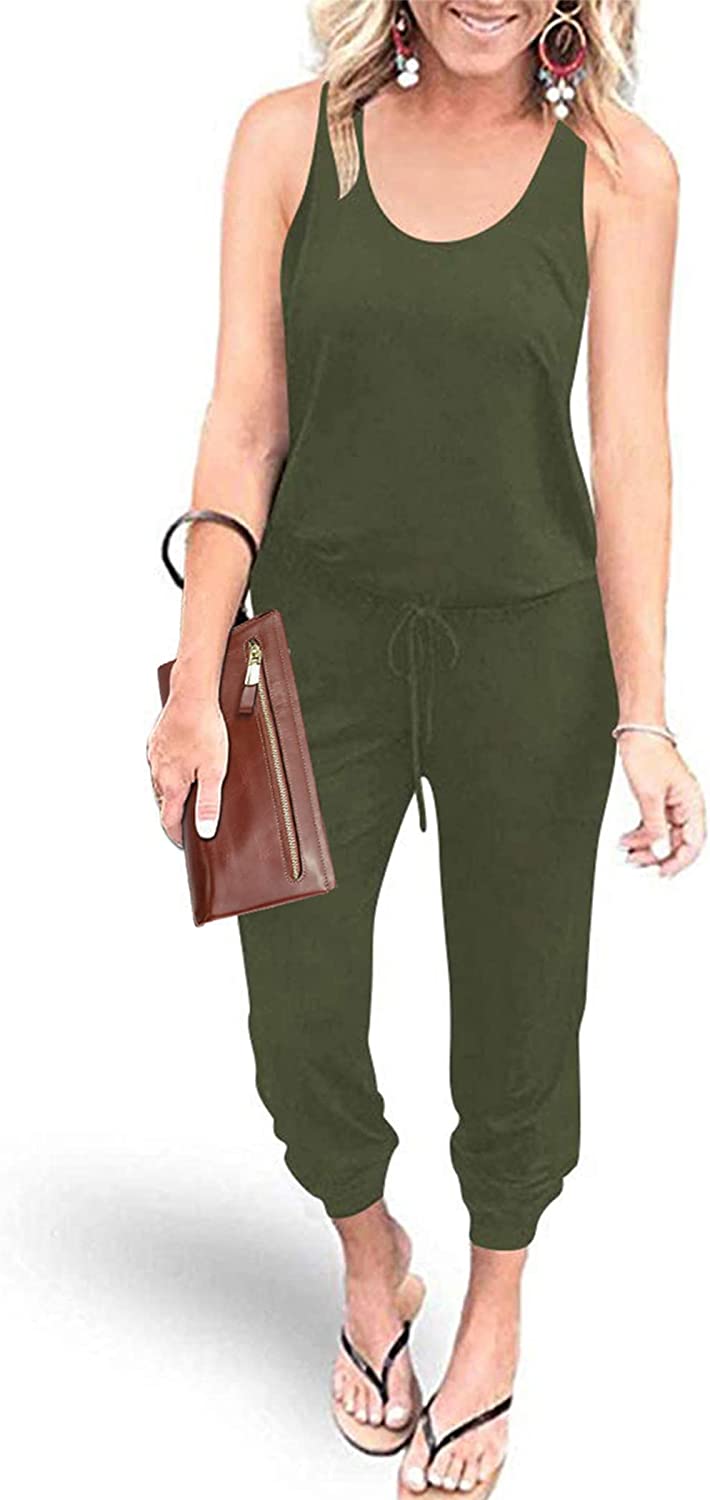 Women's Sleeveless Drawstring Elastic Loose Jumpsuit CD464