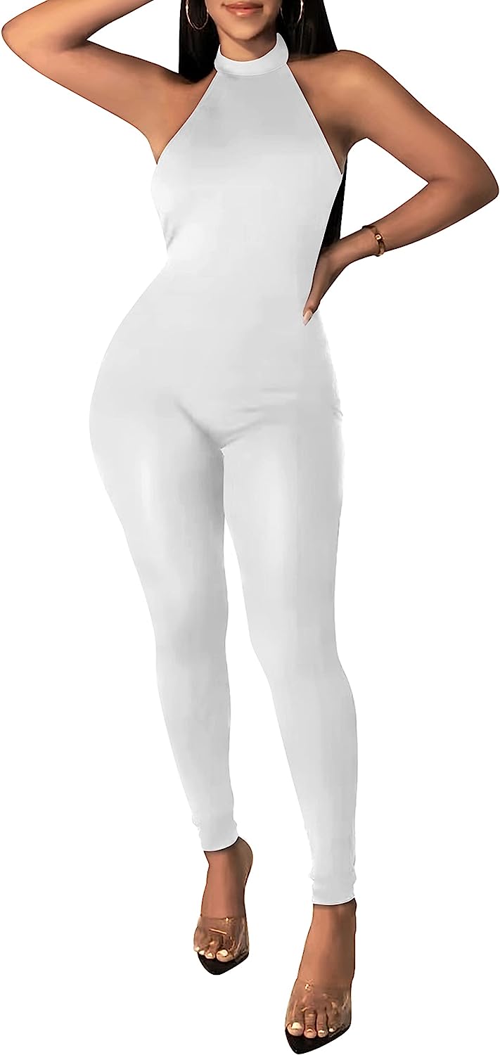 Women's Halter Bodycon Jumpsuit Sleeveless Club Outfits CD485