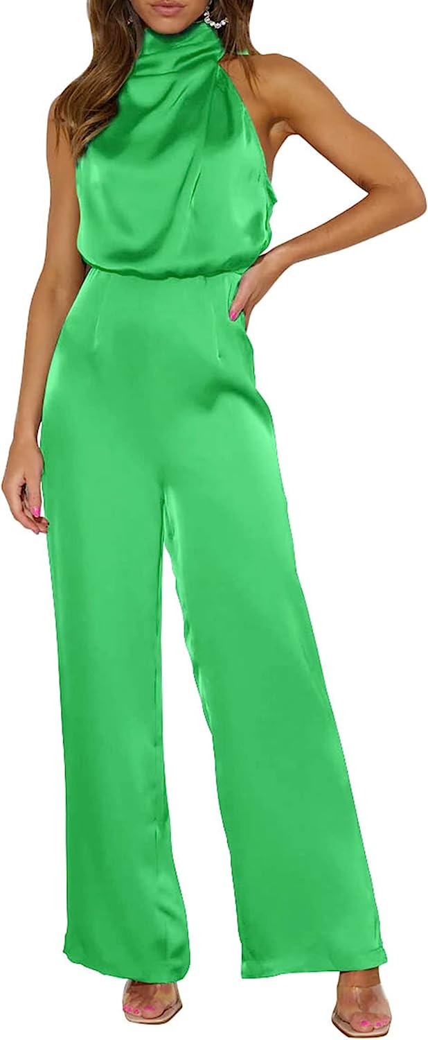 Women's One Piece Mock Neck Wide Leg Jumpsuit CD471
