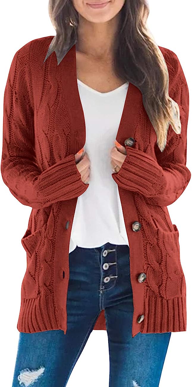 Women's Long Sleeve Cable Knit Sweater Cardigan CD456