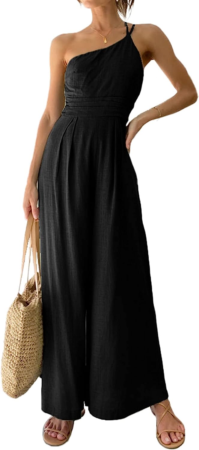 Women's One Shoulder Strap  Wide Leg Jumpsuits CD473