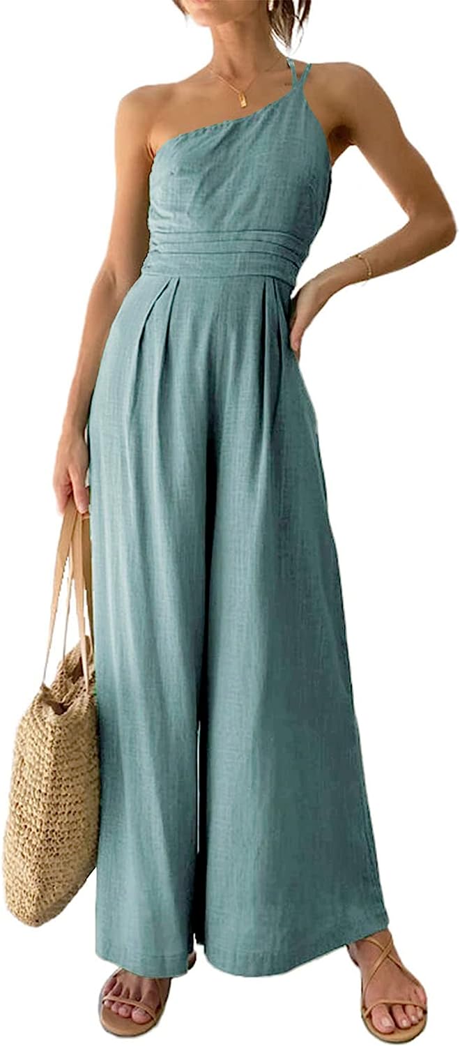 Women's One Shoulder Strap  Wide Leg Jumpsuits CD473