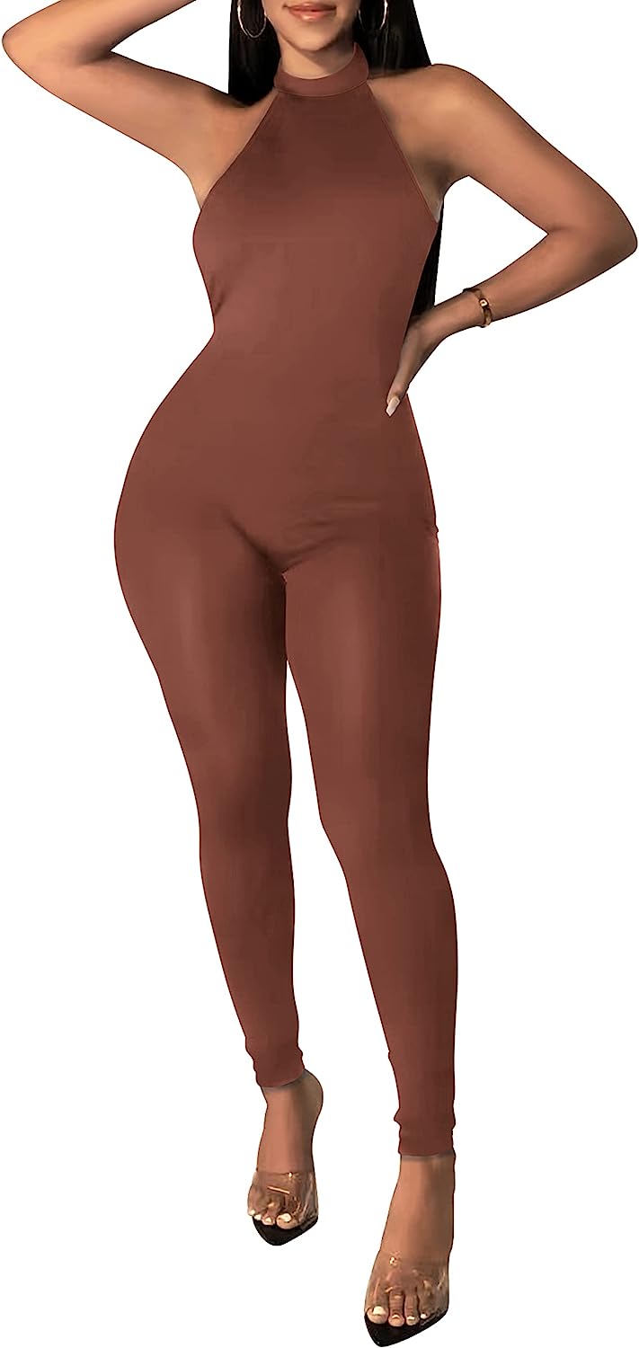 Women's Halter Bodycon Jumpsuit Sleeveless Club Outfits CD485