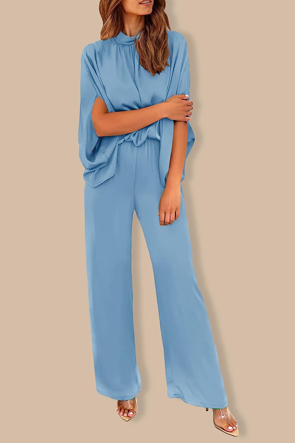Women's Mock Neck Wide Leg Pants One Piece Jumpsuit CD470