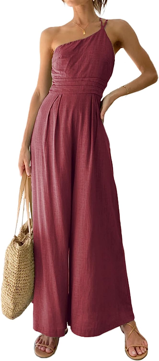 Women's One Shoulder Strap  Wide Leg Jumpsuits CD473