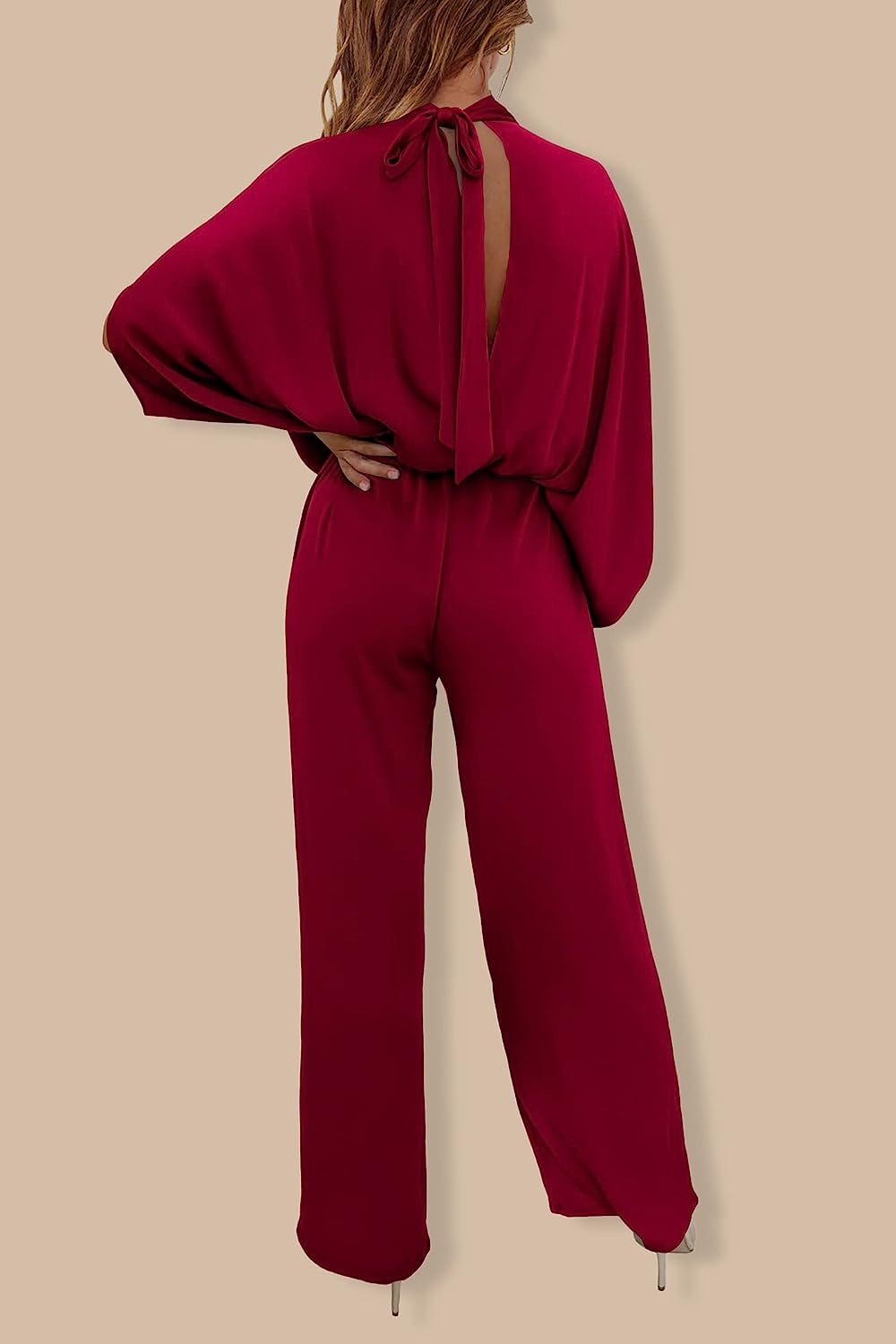 Women's Mock Neck Wide Leg Pants One Piece Jumpsuit CD470