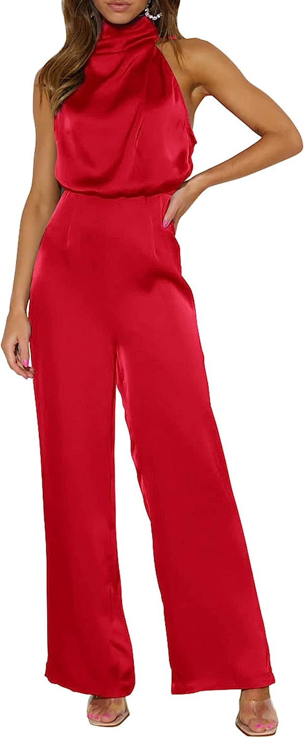 Women's One Piece Mock Neck Wide Leg Jumpsuit CD471