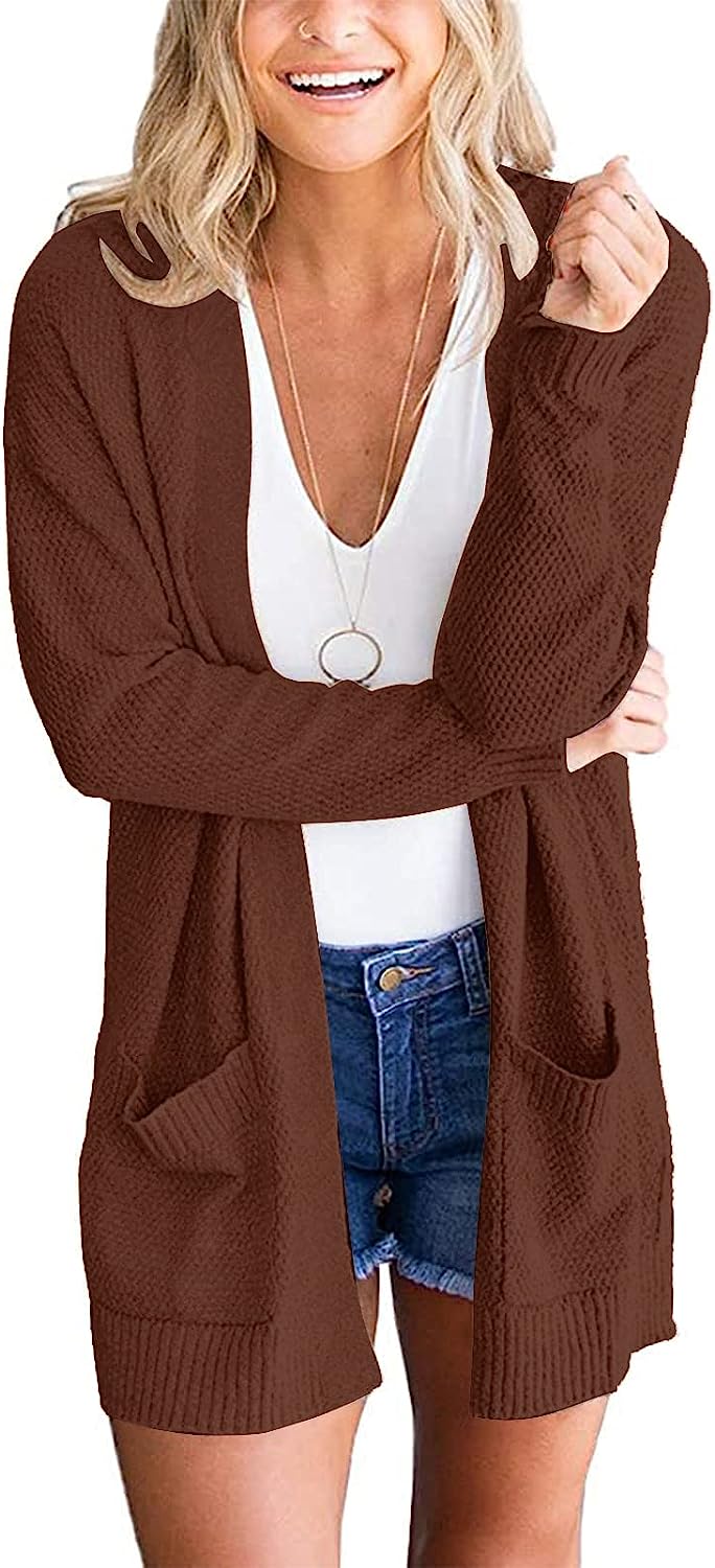 Women's Long Sleeve Waffle Knit Cardigan Cozy Sweater CD454