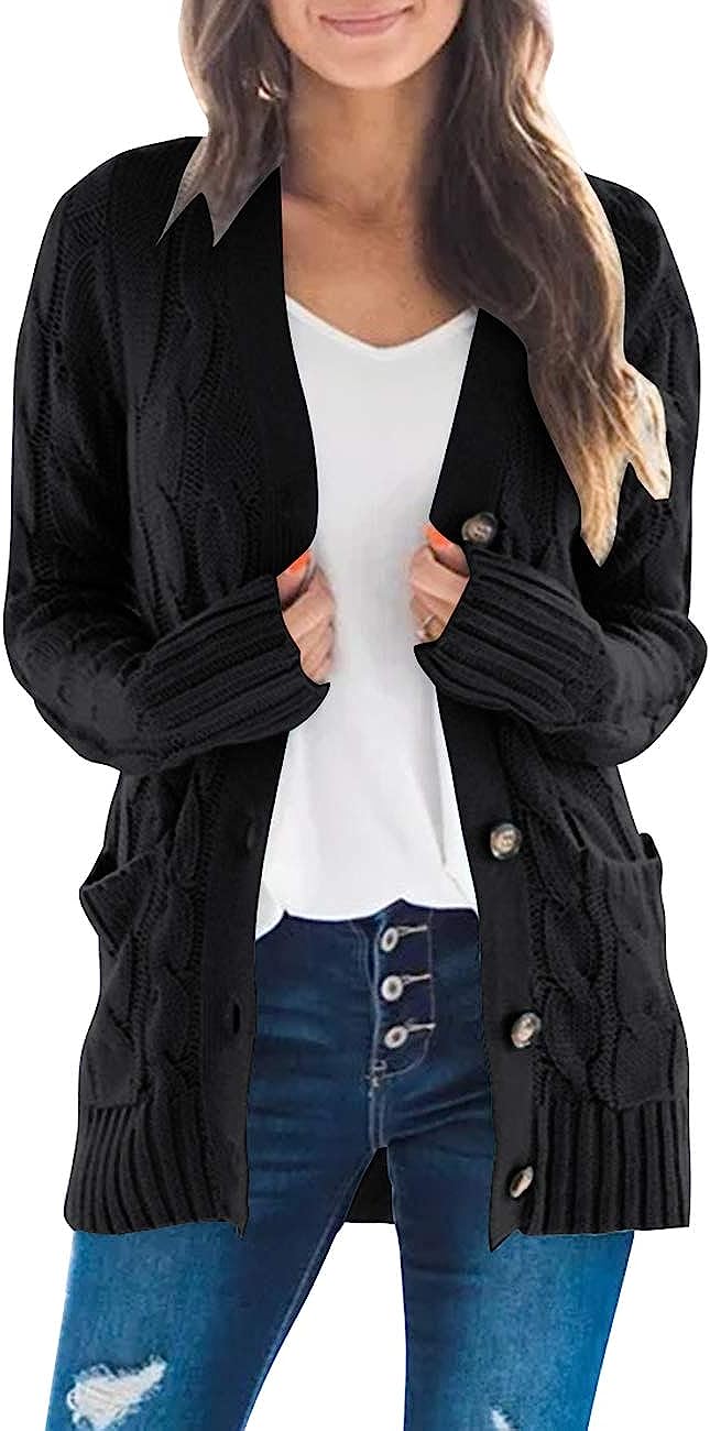 Women's Long Sleeve Cable Knit Sweater Cardigan CD456