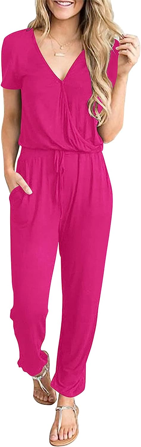 Women's Deep V Neck Wrap Drawstring Jumpsuit CD475