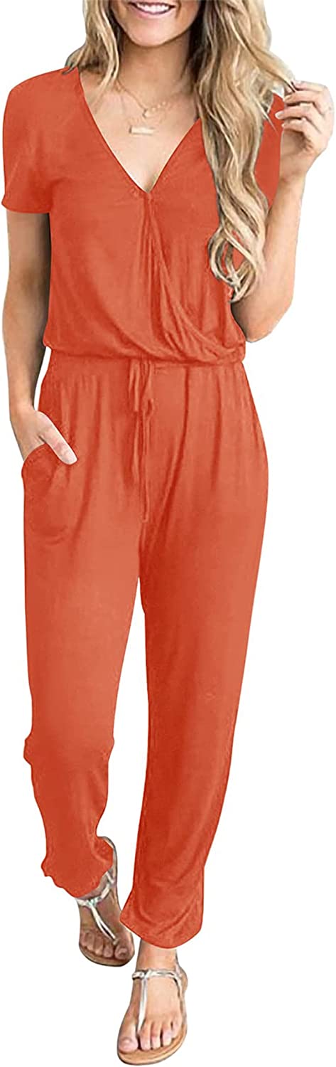 Women's Deep V Neck Wrap Drawstring Jumpsuit CD475