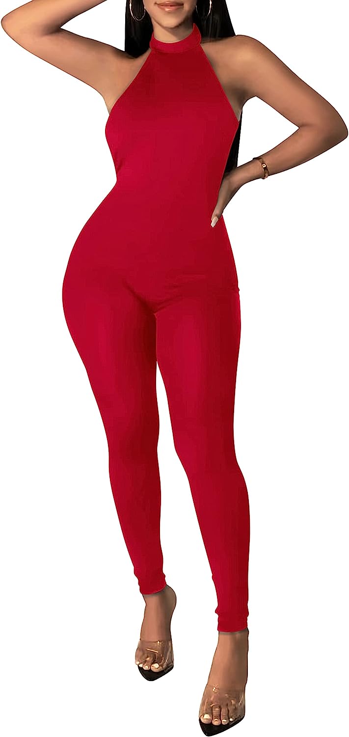 Women's Halter Bodycon Jumpsuit Sleeveless Club Outfits CD485