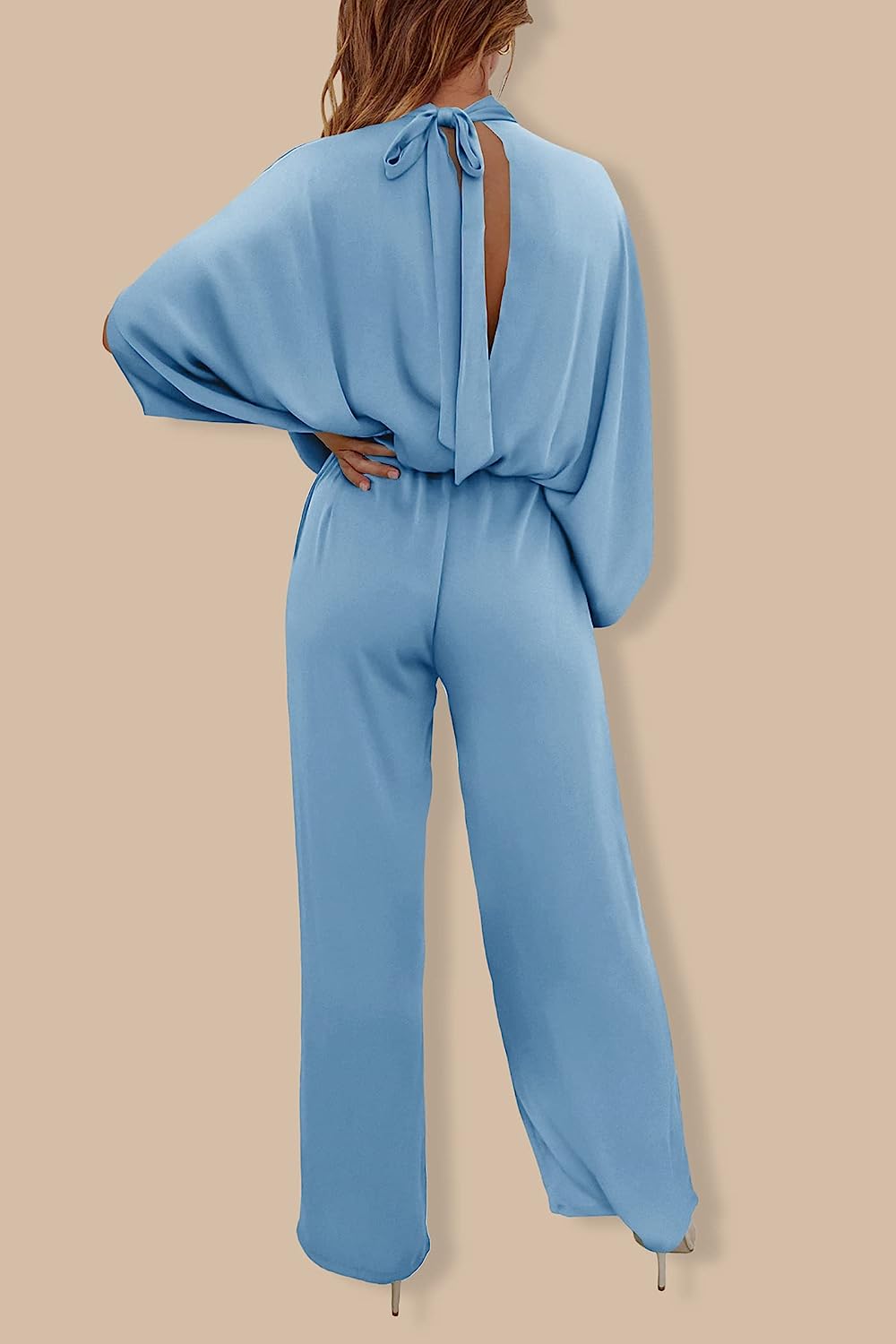 Women's Mock Neck Wide Leg Pants One Piece Jumpsuit CD470
