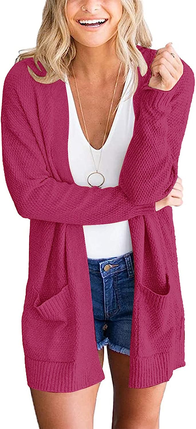 Women's Long Sleeve Waffle Knit Cardigan Cozy Sweater CD454
