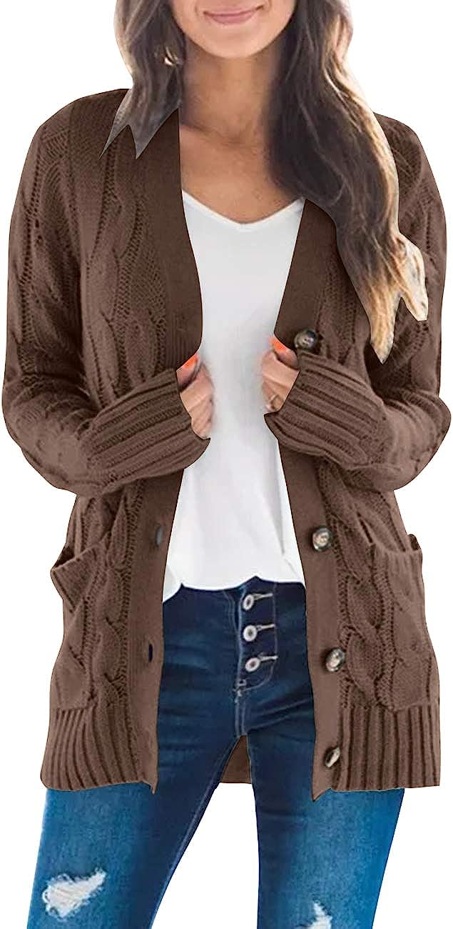 Women's Long Sleeve Cable Knit Sweater Cardigan CD456