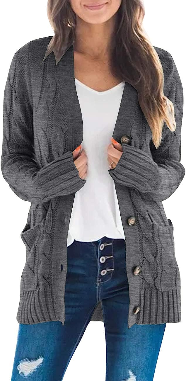 Women's Long Sleeve Cable Knit Sweater Cardigan CD456