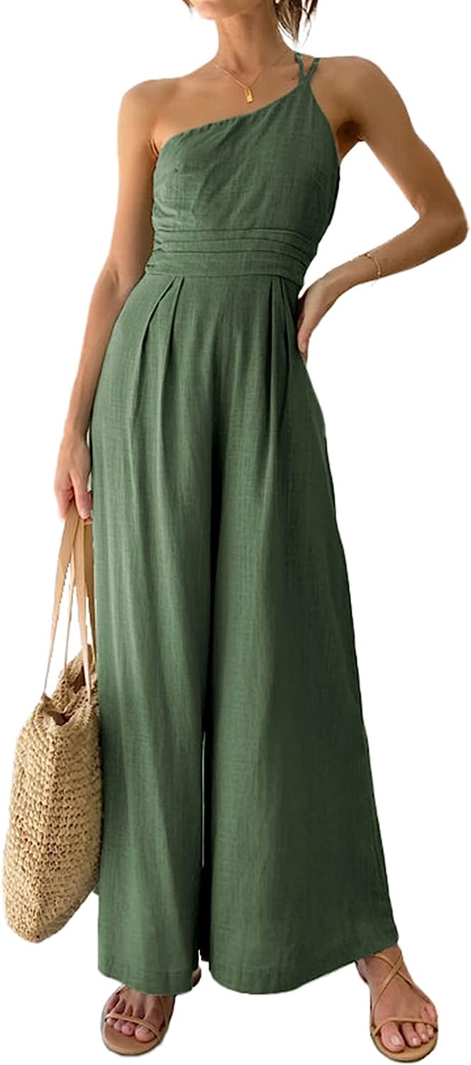 Women's One Shoulder Strap  Wide Leg Jumpsuits CD473
