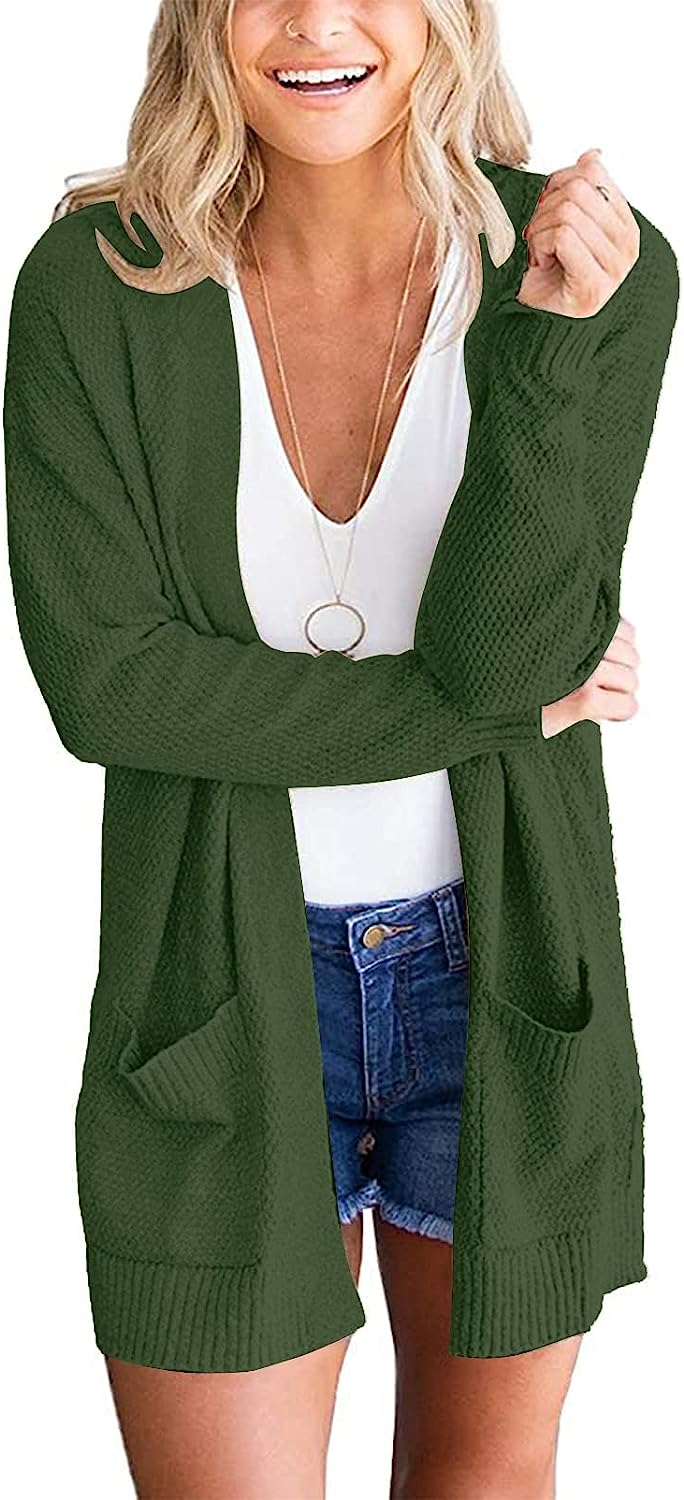 Women's Long Sleeve Waffle Knit Cardigan Cozy Sweater CD454