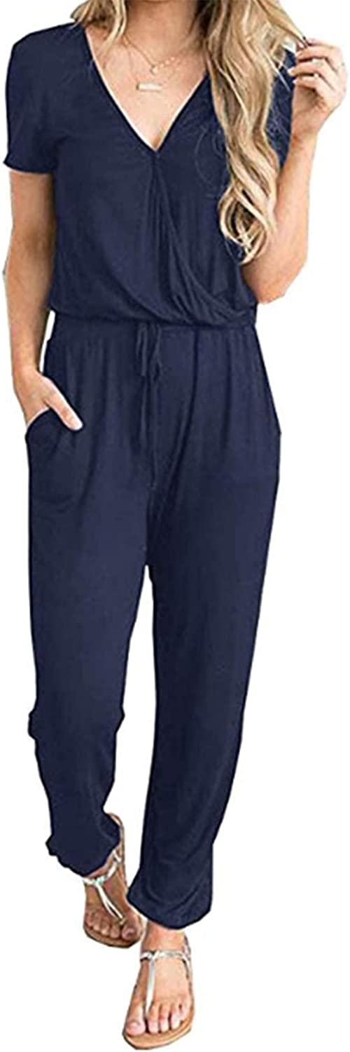 Women's Deep V Neck Wrap Drawstring Jumpsuit CD475