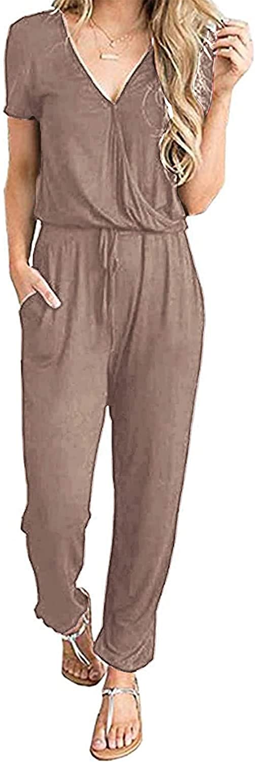 Women's Deep V Neck Wrap Drawstring Jumpsuit CD475