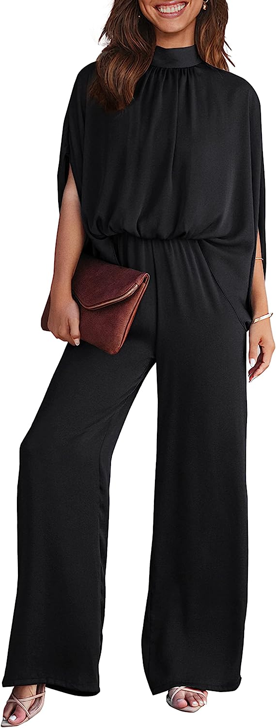 Women's Mock Neck Wide Leg Pants One Piece Jumpsuit CD470