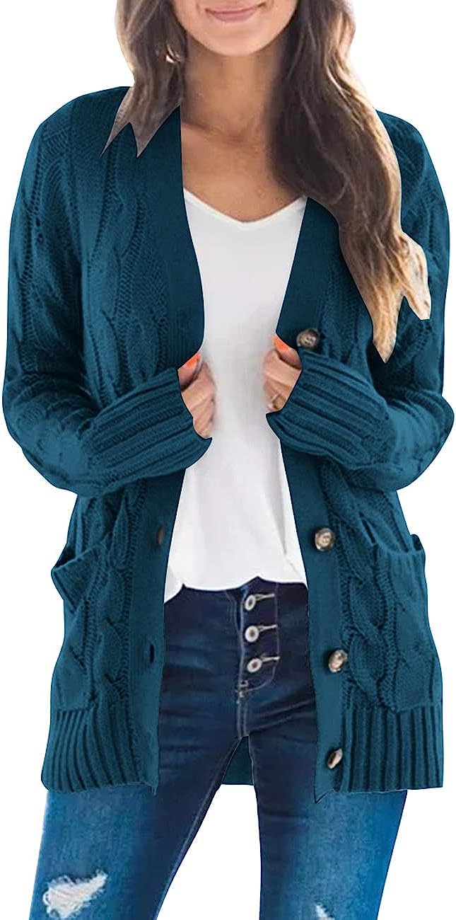 Women's Long Sleeve Cable Knit Sweater Cardigan CD456