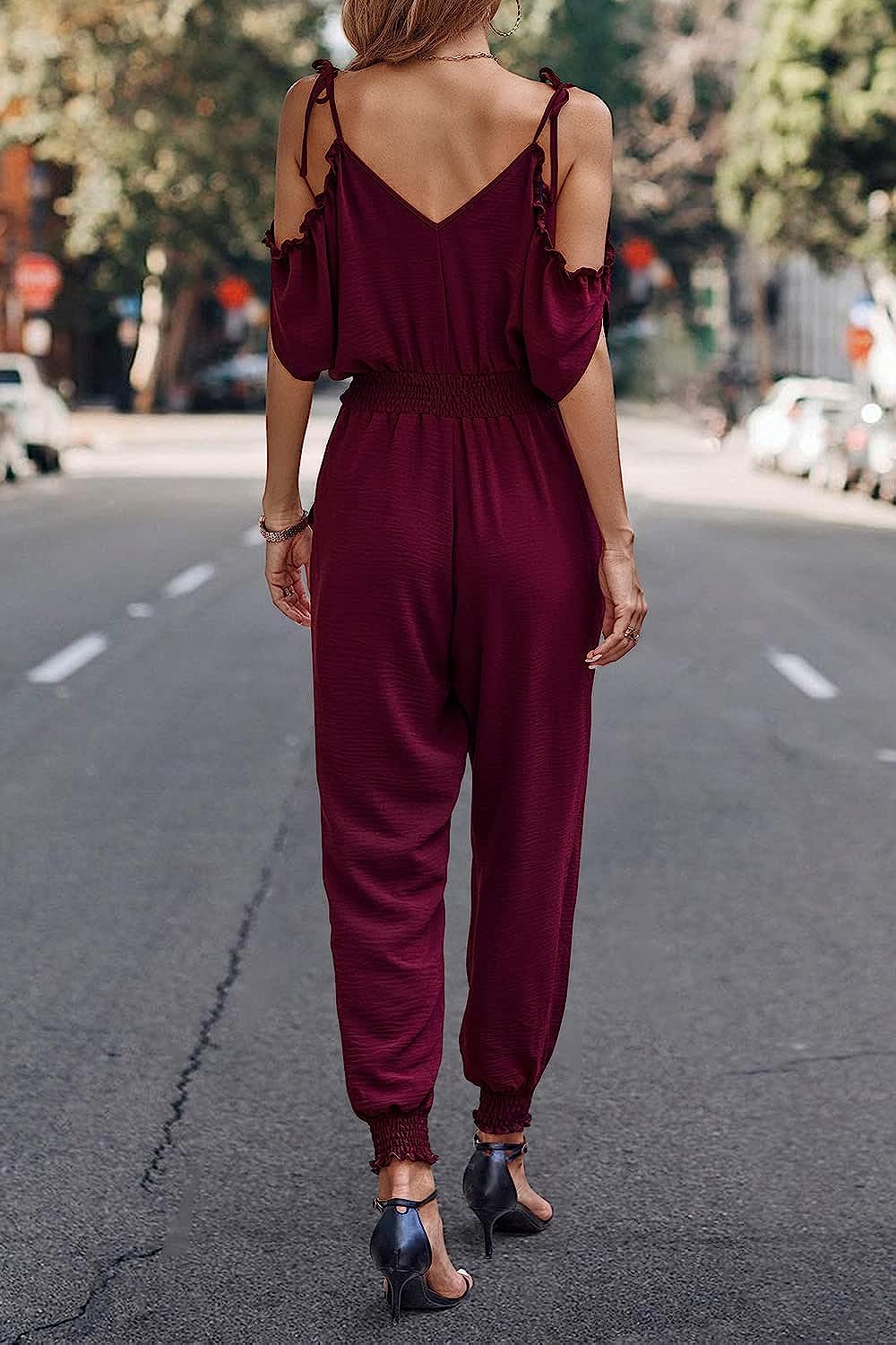 Wrap V Neck Cold Shoulder One Piece Jumpsuit CD476