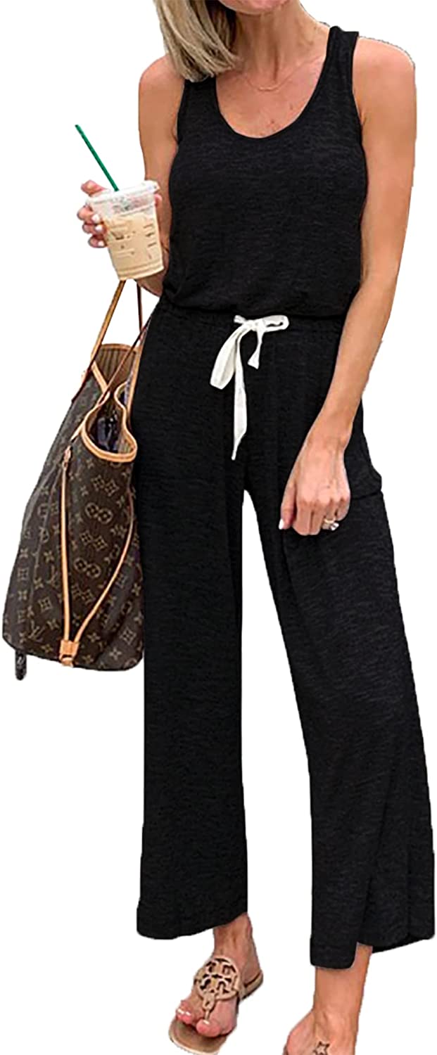Women's Sleeveless Crewneck Stretchy Long Jumpsuit CD497
