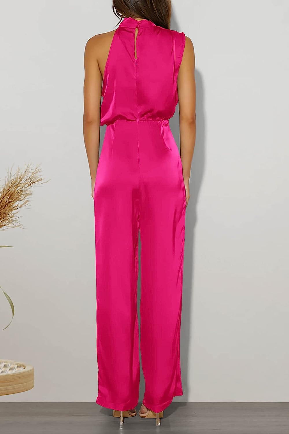 Women's One Piece Mock Neck Wide Leg Jumpsuit CD471