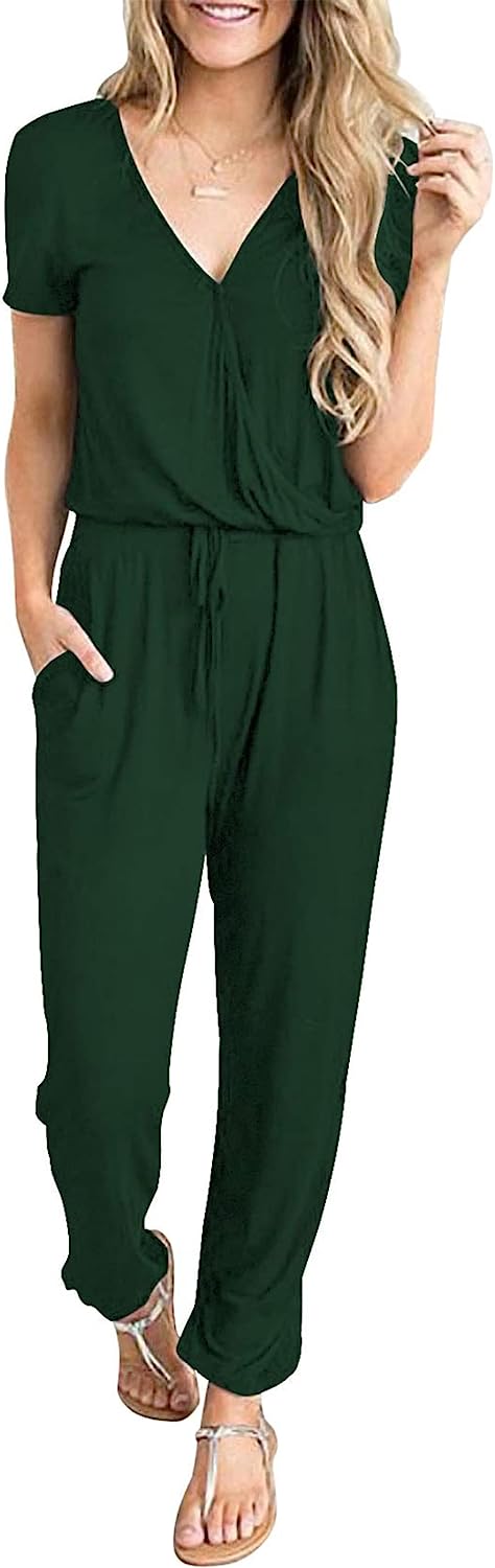 Women's Deep V Neck Wrap Drawstring Jumpsuit CD475