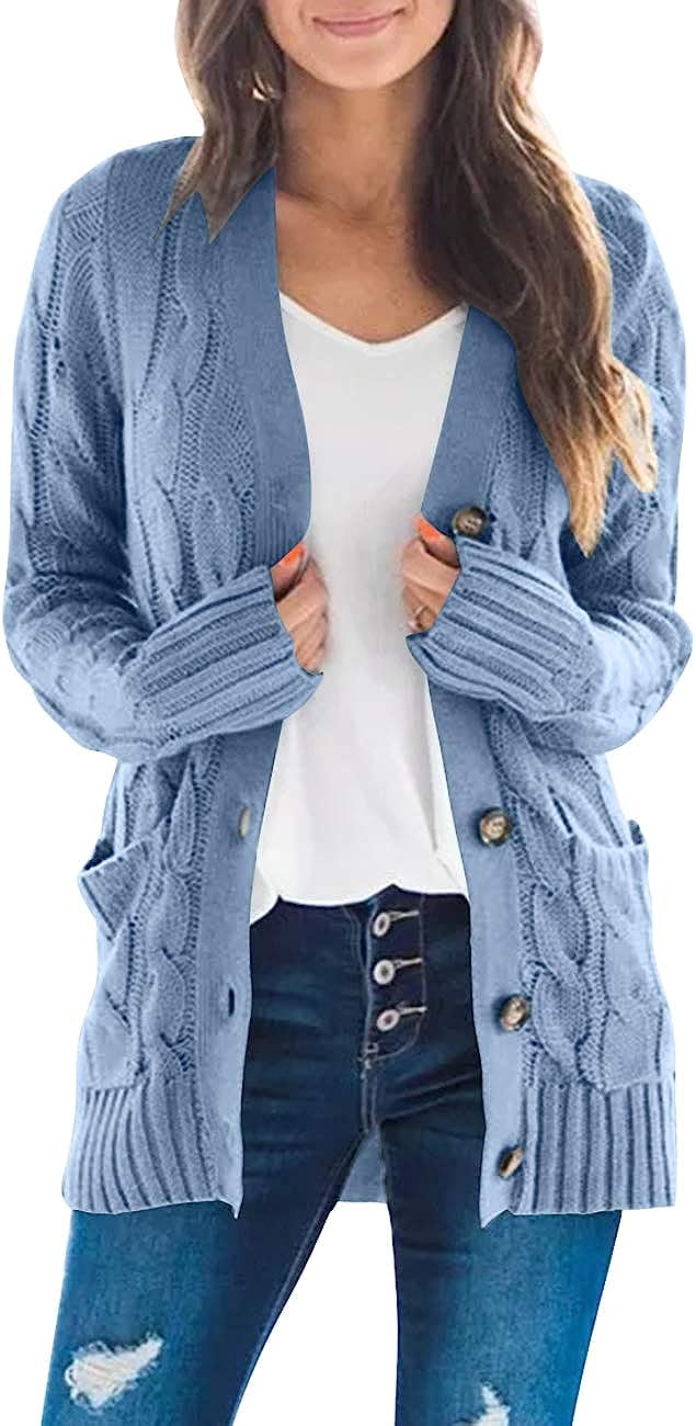 Women's Long Sleeve Cable Knit Sweater Cardigan CD456