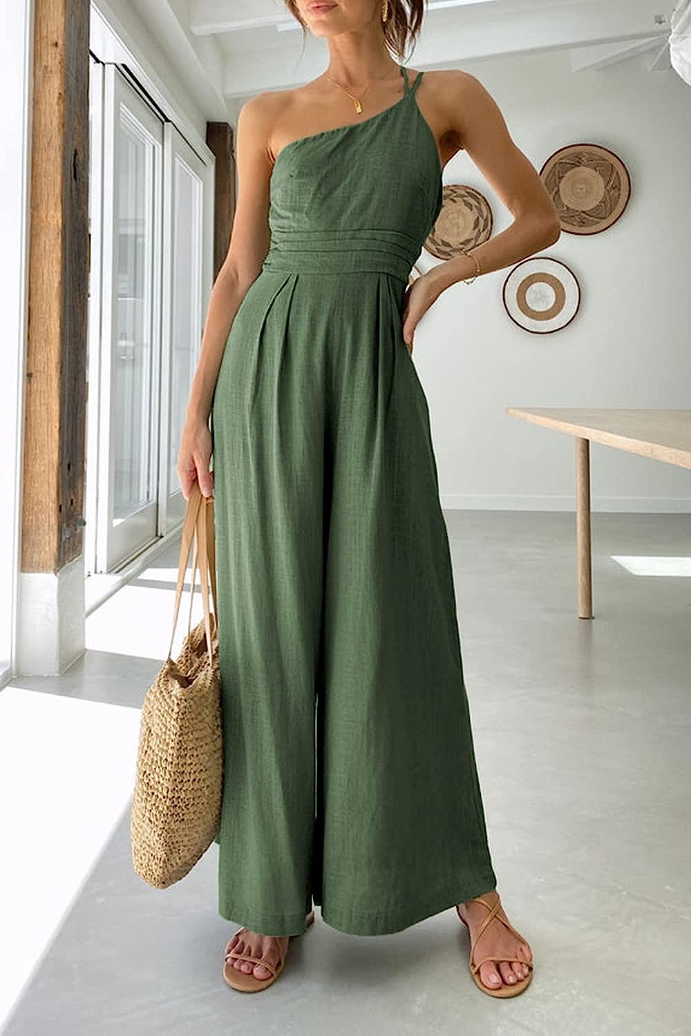 Women's One Shoulder Strap  Wide Leg Jumpsuits CD473