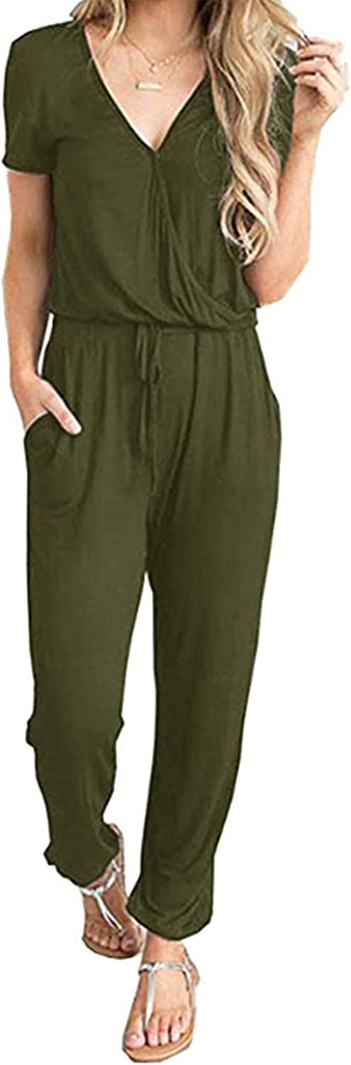 Women's Deep V Neck Wrap Drawstring Jumpsuit CD475