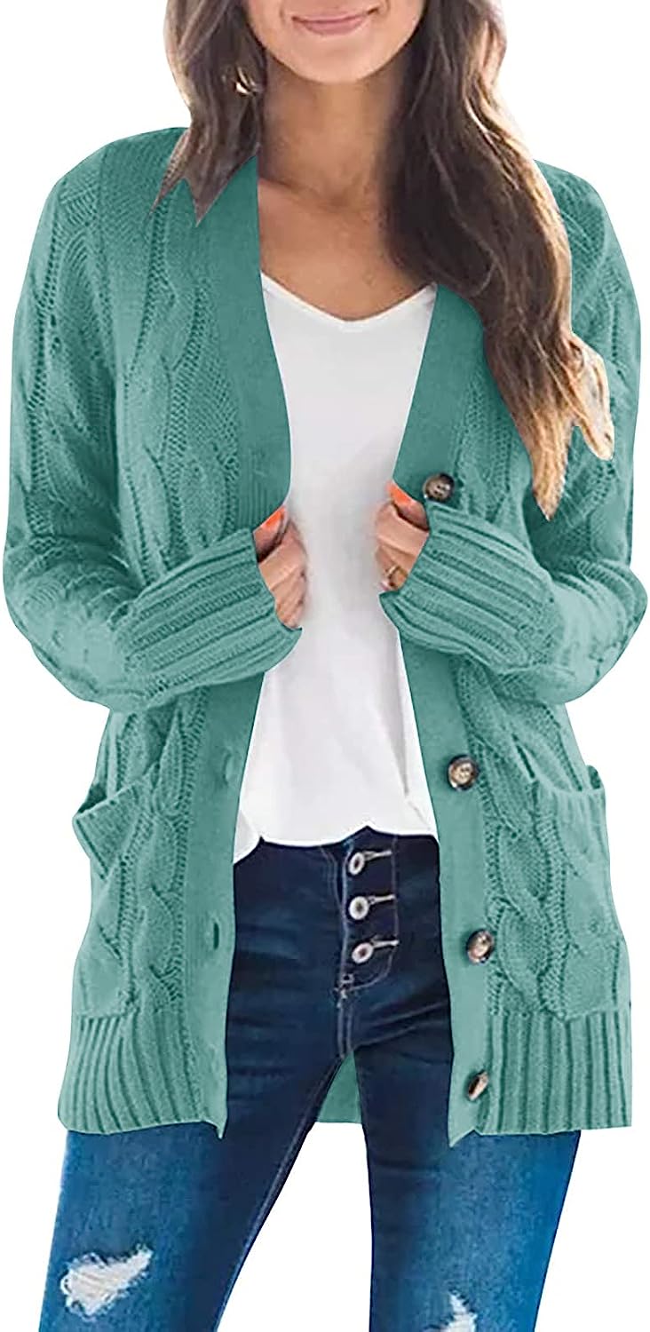Women's Long Sleeve Cable Knit Sweater Cardigan CD456