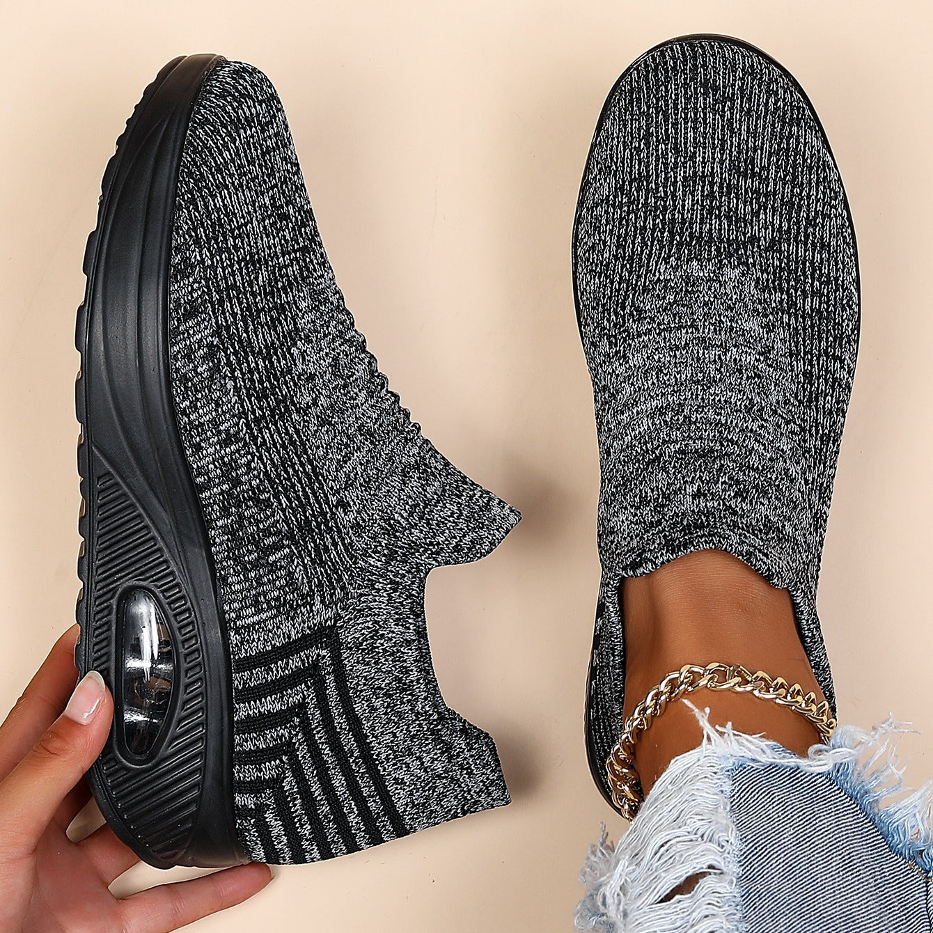 Women's Air Cushion Breathable Low Top Slip On Sneakers CD414