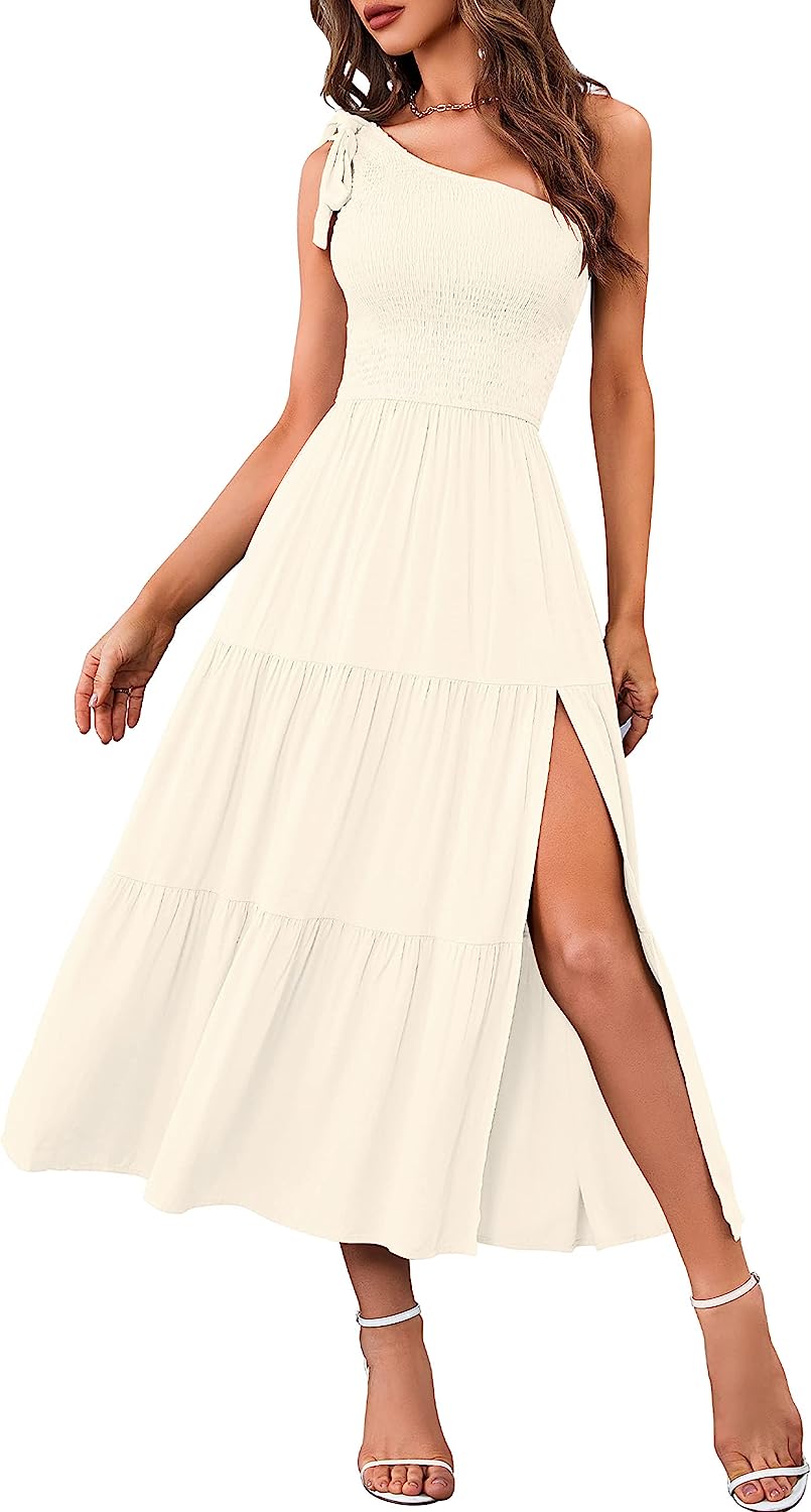 Women's One Shoulder Sleeveless Knot Midi Dress CD445